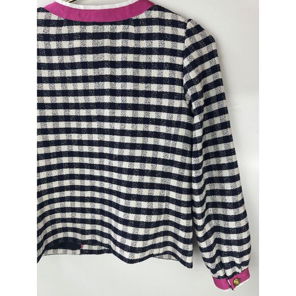 J. Crew Grosgrain Trim Jacket in Gingham Tweed AJ953 Pink Trim Women's Size 2 - Picture 12 of 16